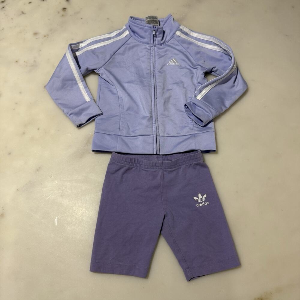 Bundle of 2 adidas Purple Jacket & Shorts Set 2T Baby Toddler Sports Outfit